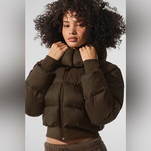 NEW $238 Alo Yoga Foxy Puffer Knit Jacket Espresso Brown size S